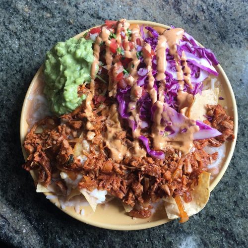 Bowl full of authentic Mexican food from La Charrita restaurant.