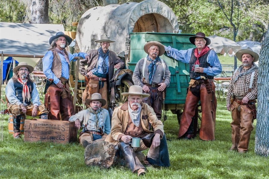 Group of men posing outside for the Cowboy Festival in Santa Clarita.