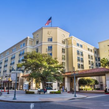 Front view of Hyatt Regency hotel in Valencia, California.
