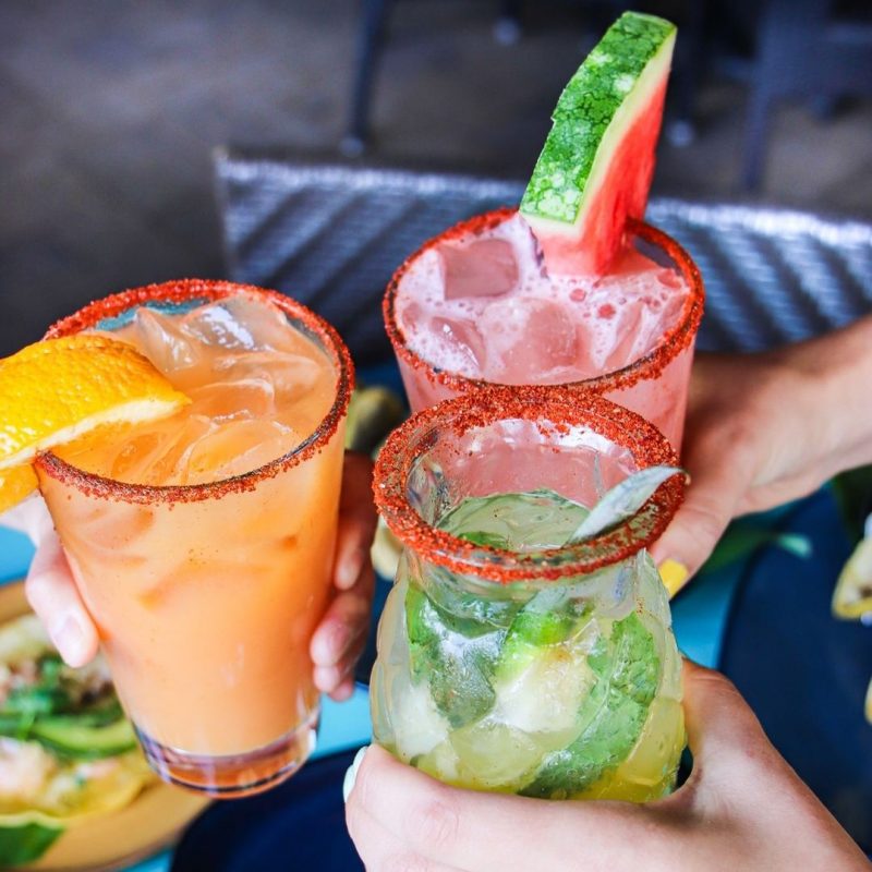 Three margaritas outside of Solita Tacos and Margaritas restaurant in Santa Clarita.